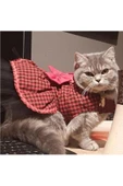 Gobo Kırmızı Siyah Kareli Papyonlu Dişi Kedi Köpek Kıyafeti Elbisesi thumbnail 1