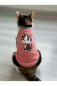 Gobo Şeker Pembe Renkli Kedi ve Köpek Kıyafeti Elbisesi Siyah Kedi Baskılı Medium/M/Beden 2 thumbnail 3