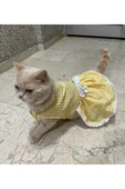 Gobo Sarı Beyaz Kareli Fiyonklu Kedi Köpek Kıyafeti Elbisesi Small/S/Beden 1 thumbnail 3