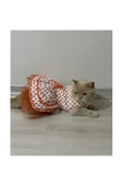 Gobo Turuncu Yaprak Desenli Kurdeleli Beyaz Kedi Köpek Kıyafeti Elbisesi thumbnail 2