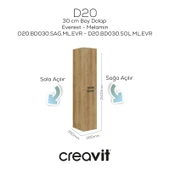 D20 30 Cm Sağa Açılır Boy Dolabı Everest Melamin Kapak thumbnail 1
