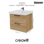 D20 65 Cm İki Çekmeceli Lavabo Dolabı Everest Melamin Kapak thumbnail 1