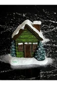 Gobo 2 Adet Yeşil Renkli Kar Efektli Ev Şeklindeki Yılbaşı Temalı El Boyaması Tütsülük Seramik Tozu thumbnail 3