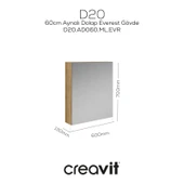 D20 60 Cm Everest Aynalı Dolap Melamin Gövde - 1