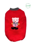 Goboticaret Pembe Ayıcık Aksesuarlı Kırmızı Kedi Köpek Kıyafeti Elbisesi Gri Kollu thumbnail 3