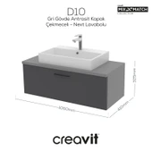 D10 Next Lavabo Dolabı Çekmeceli 100 cm Gri Gövde Antrasit Kapak thumbnail 1