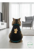 Gobo Sarı Kedi Baskılı Kışlık Siyah Kedi Köpek Kıyafeti Elbisesi SMALL/S/Beden 1 - 4