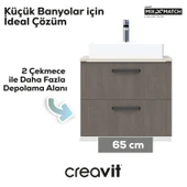 D10 Next Lavabo Dolabı İki Çekmeceli 65 cm Dafne Gövde Antrasit Meşe Kapak thumbnail 2