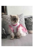 Gobo Pembe Kareli Papyonlu Dişi Kedi Köpek Kıyafeti Elbisesi Large/L/Beden 3 thumbnail 4