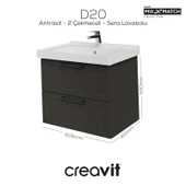 D20 65 Cm İki Çelmeceli Lavabo Dolabı Antrasit Lake Kapak thumbnail 1