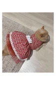Gobo Beyaz Çiçek Desenli Fiyonklu Kırmızı Kedi Köpek Kıyafeti Elbisesi XSmall/XS/Beden 0 thumbnail 6