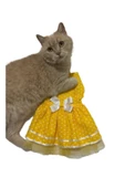 Gobo Sarı Puantiyeli Beyaz Papyonlu Kedi Köpek Kıyafeti Elbisesi Small/s/beden 1 - 3