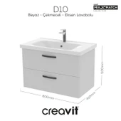 D20 80 Cm İki Çekmeceli Lavabo Dolabı Beyaz Melamin Kapak (Demonte) thumbnail 1