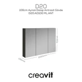 D20 100 Cm Melamin Aynalı Dolap Antrasit - 1