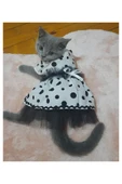 Gobo Siyah Puantiyeli Beyaz Dişi Kedi Köpek Kıyafeti Elbisesi thumbnail 4