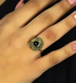 Doğal Taş Oniks Yuvarlak Doğal Taşlı Antik Model Kadın Ayarlanabillir Yüzük euy70o thumbnail 2