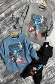 Sonic Desenli Mavi Renk Erkek Çocuk Eşofman Takım thumbnail 6