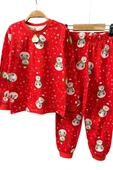 Erkek Çocuk Üzeri Kardan Adam ve Noel Baskılı Kırmızı Pijama Takımı thumbnail 5