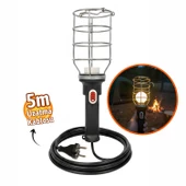 Siyah Plastik Saplı Metal Koruma Kafesli 5 metre kablolu E27 Standart Duy Seyyar El Lambası thumbnail 2