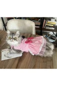 Gobo Beyaz Kareli Pembe Dişi Kedi Köpek Kıyafeti Elbisesi Small/s/beden 1 thumbnail 4