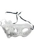 Tüllü Çiçekli Lüks Plastik Maske Beyaz thumbnail 3