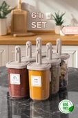Porsima 4362 Kaydırmalı Kaşıklı Baharatlık Seti 6'lı Şeffaf - Cappucino thumbnail 1