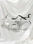 Tüllü Çiçekli Lüks Plastik Maske Beyaz thumbnail 1