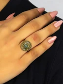 Doğal Taş Yeşil Akik Yuvarlak Doğal Taşlı Antik Model Kadın Ayarlanabillir Yüzük euy70ya thumbnail 2