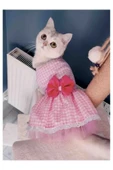 Gobo Beyaz Kareli Pembe Dişi Kedi Köpek Kıyafeti Elbisesi Small/s/beden 1 thumbnail 5