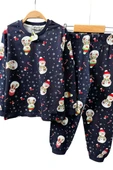 Erkek Çocuk Üzeri Kardan Adam ve Noel Baskılı Lacivert Pijama Takımı thumbnail 4