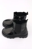 Yüksek Taban Lastikli Fermuarlı Rugan Siyah Çocuk Bot - 3
