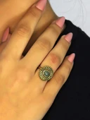 Doğal Taş Yeşil Akik Yuvarlak Doğal Taşlı Antik Model Kadın Ayarlanabillir Yüzük euy70ya thumbnail 1