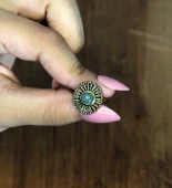 Doğal Taş Yeşil Akik Yuvarlak Doğal Taşlı Antik Model Kadın Ayarlanabillir Yüzük euy70ya thumbnail 3