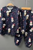 Erkek Çocuk Üzeri Kardan Adam ve Noel Baskılı Lacivert Pijama Takımı thumbnail 1