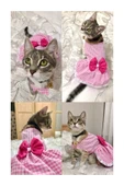 Gobo Beyaz Kareli Pembe Dişi Kedi Köpek Kıyafeti Elbisesi Large/l/beden 3 thumbnail 5