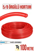 5/8 Örgülü Bahçe Hortumu Çatlamaz, Kırılmaz, Esnek (100 metre) Kırmızı - 1