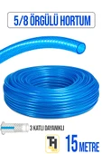 5/8 Örgülü Bahçe Hortumu Çatlamaz, Kırılmaz, Esnek (15 metre) Mavi thumbnail 1