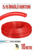 5/8 Örgülü Bahçe Hortumu Çatlamaz, Kırılmaz, Esnek (10 metre) Kırmızı thumbnail 1