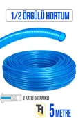 1/2 Örgülü Bahçe Hortumu Çatlamaz, Kırılmaz, Esnek (5 metre) Mavi - 1