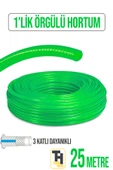 1'Lik Örgülü Bahçe Hortumu Çatlamaz, Kırılmaz, Esnek (25 metre) Yeşil thumbnail 1