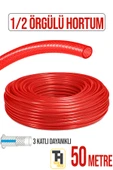 1/2 Örgülü Bahçe Hortumu Çatlamaz, Kırılmaz, Esnek (50 metre) Kırmızı thumbnail 1