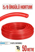 5/8 Örgülü Bahçe Hortumu Çatlamaz, Kırılmaz, Esnek (50 metre) Kırmızı - 1