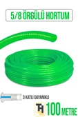 5/8 Örgülü Bahçe Hortumu Çatlamaz, Kırılmaz, Esnek (100 metre) Yeşil - 1