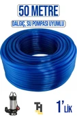 1'lik Silikonlu Dayanıklı Bahçe Hortumu (50 Metre) Mavi (Derin Kuyu, Dalgıç, Dinamo Uyumlu) thumbnail 1