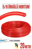 5/8 Örgülü Bahçe Hortumu Çatlamaz, Kırılmaz, Esnek (20 metre) Kırmızı thumbnail 1