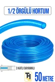 1/2 Örgülü Bahçe Hortumu Çatlamaz, Kırılmaz, Esnek (50 metre) Mavi thumbnail 1