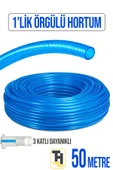 1'Lik Örgülü Bahçe Hortumu Çatlamaz, Kırılmaz, Esnek (50 metre) Mavi thumbnail 1
