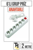 2 Metre 6'lı Anahtarlı Grup Priz - 1