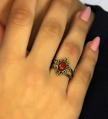 Doğal Taş Akik Yuvarlak Doğal Taşlı Antik Model Kadın Ayarlanabillir Yüzük euy71a thumbnail 2