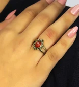 Doğal Taş Akik Yuvarlak Doğal Taşlı Antik Model Kadın Ayarlanabillir Yüzük euy71a thumbnail 1